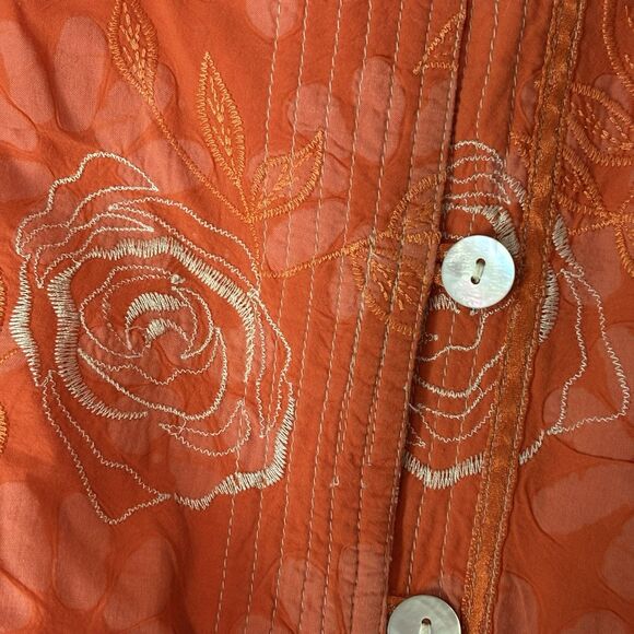 Vintage Mirasol Floral Jacket Womens Large Embroidered Orange Boho Bright Artsy - Picture 6 of 10
